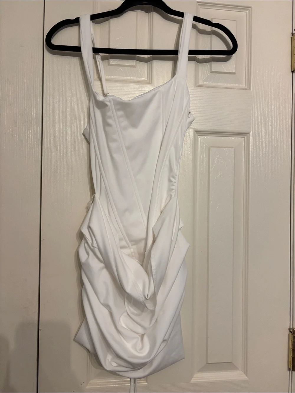 White Draped Mini Dress - Elegant Square Neck